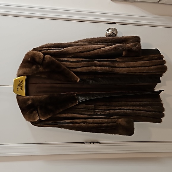 Vintage Genuine Mahogany Mink Sectioned Fur Coat W/Leather (70s-80s) Size XS - Picture 1 of 14